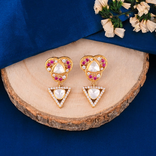 925 Silver Moissanite Pink Dangle Earrings - CZ Minimal Earrings