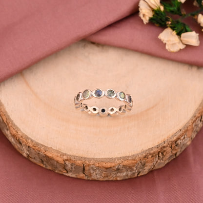 Handmade 925 Sterling Silver Labradorite Eternity Band – Stackable Wedding Ring, Promise Ring, Gift for Her