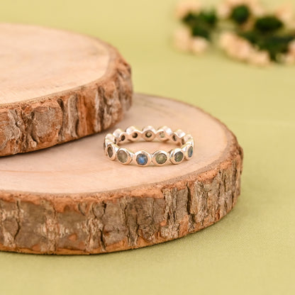 Handmade 925 Sterling Silver Labradorite Eternity Band – Stackable Wedding Ring, Promise Ring, Gift for Her