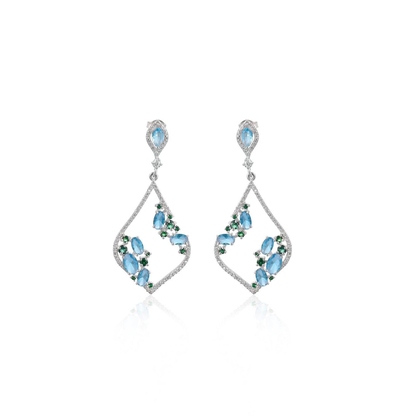 925 Silver Moissanite Blue Stone Dangle Earrings