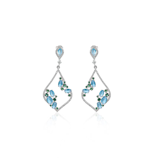 925 Silver Moissanite Blue Stone Dangle Earrings