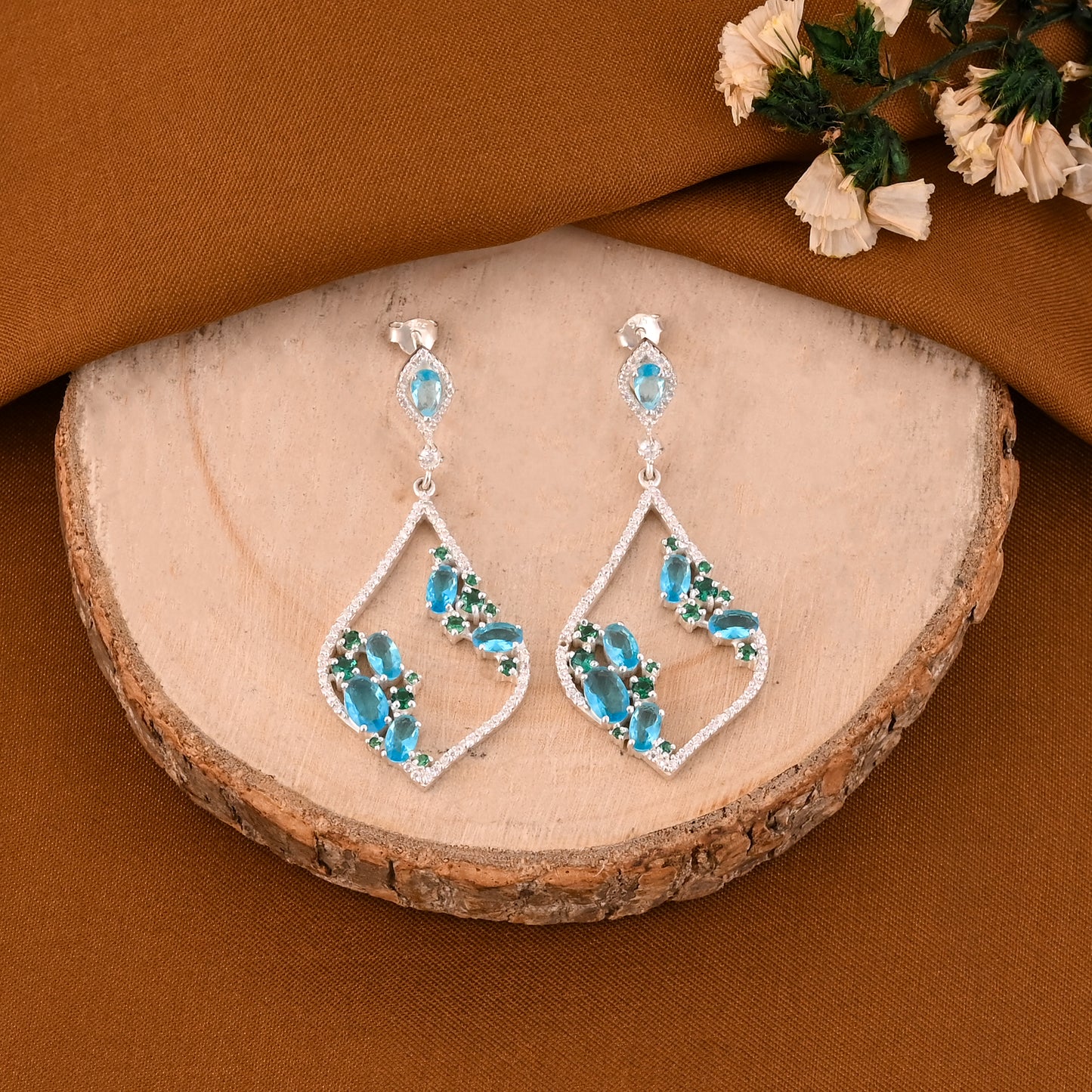 925 Silver Moissanite Blue Stone Dangle Earrings