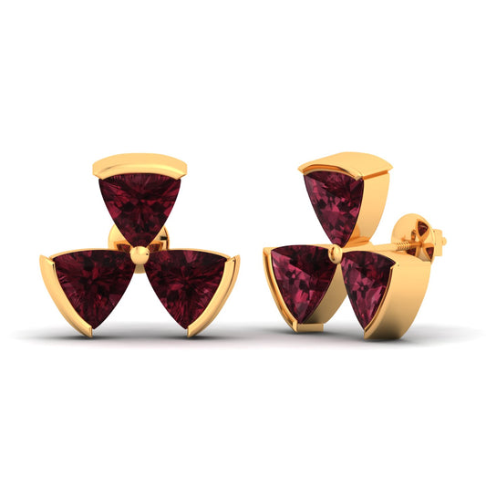 Minimalist Natural Garnet January Birthstone Solid Gold Stud Earring