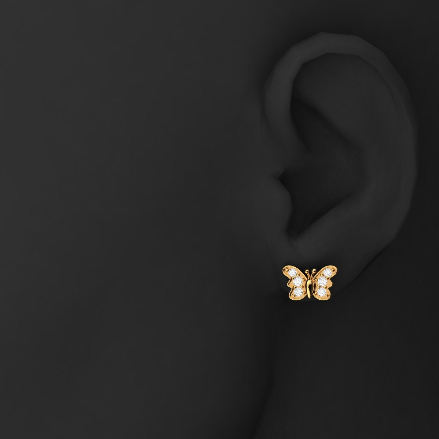 Diamond Butterfly Solid Gold Stud Earring