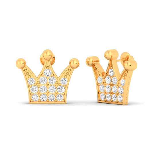 Crown Solid Gold Diamond Stud Earring