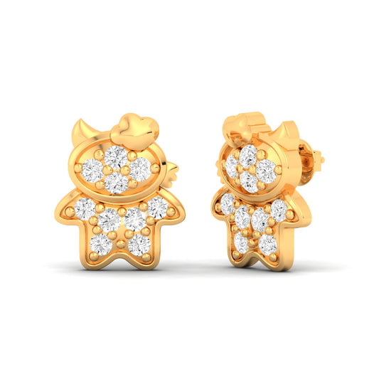 Cute Mini Girl Solid Gold Diamond Stud Earring