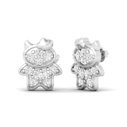 Cute Mini Girl Solid Gold Diamond Stud Earring