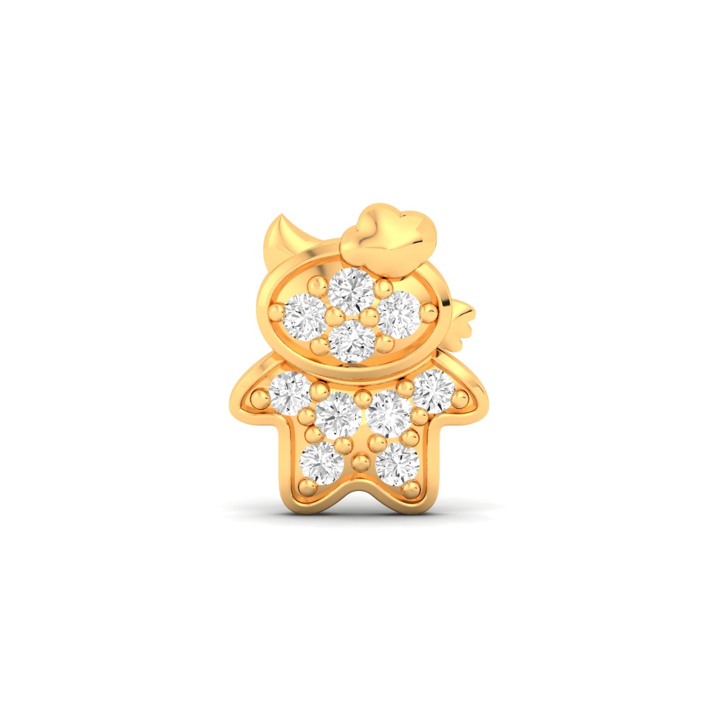 Cute Mini Girl Solid Gold Diamond Stud Earring