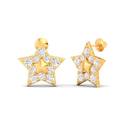 Diamond Studded Star Shape Solid Gold Stud Earring