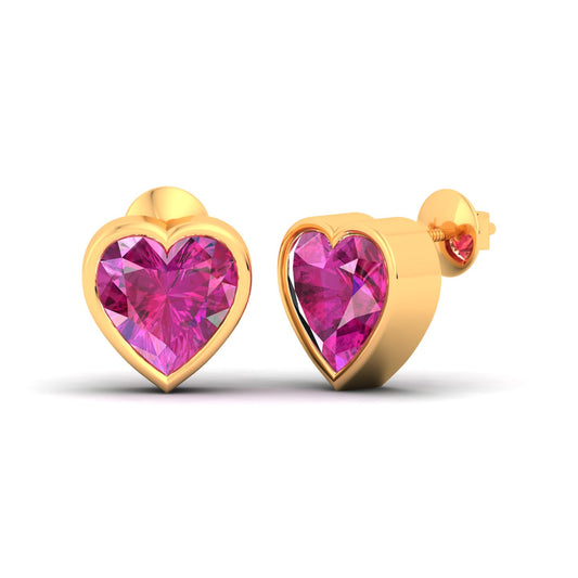 Natural Pink Sapphire 4mm Heart Solid Gold Stud Earring