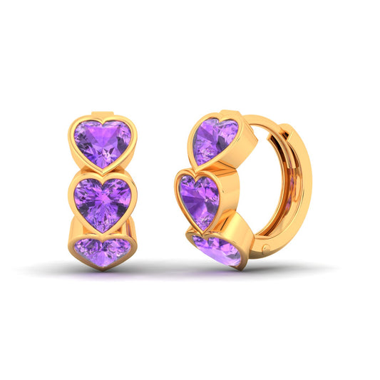 Natural Amethyst Gemstone Solid Gold February Birthstone Stud Earring