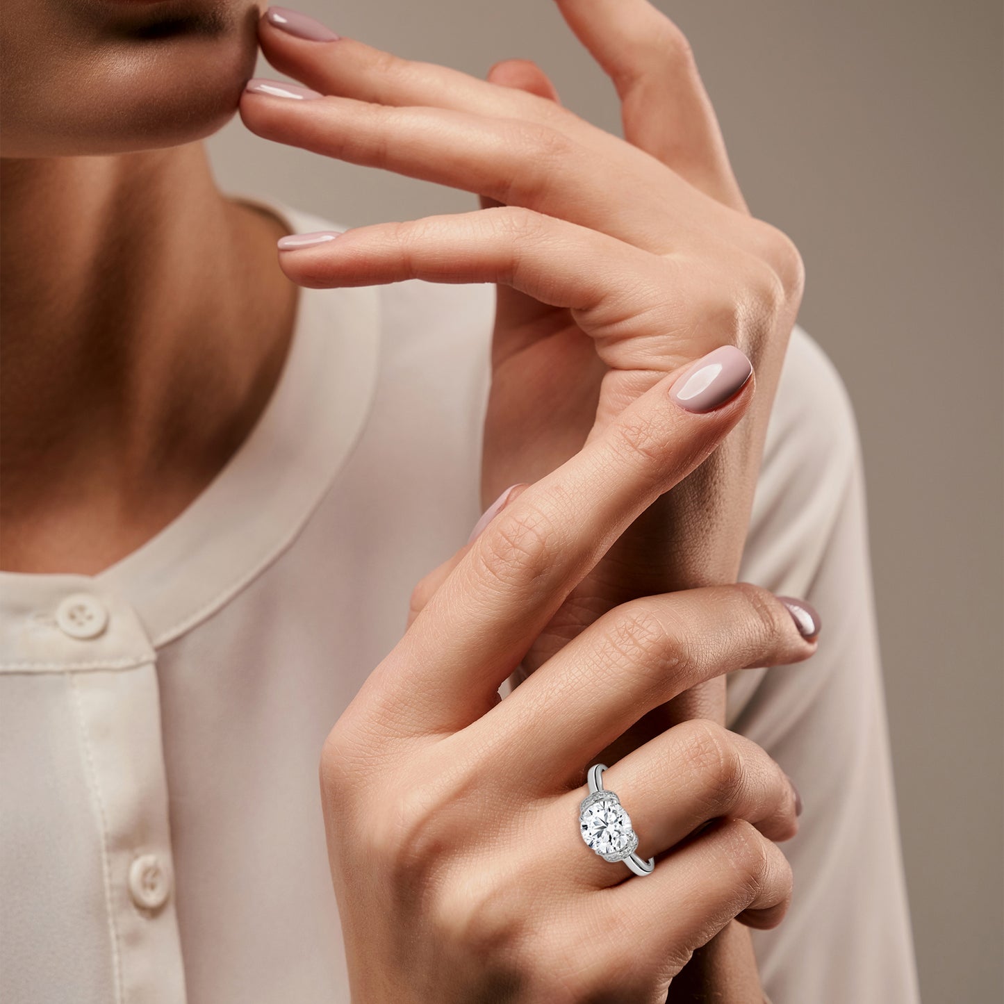 925 Sterling Silver Round Solitaire Halo Engagement Ring