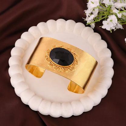 Natural Black Onyx Handmade Brass Cuff Bangle