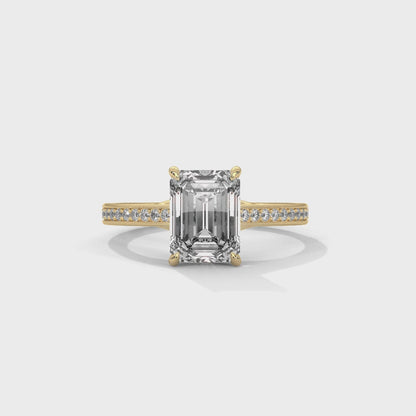 925 Sterling Silver Emerald Cut Solitaire Engagement Ring with Pavé Band