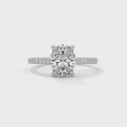925 Sterling Silver Oval Solitaire Engagement Ring | Classic Pavé Band Promise Ring for Women