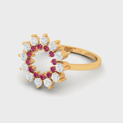 Natural Ruby 1.30mm Round Gemstone Solid Gold Diamond Minimalist Ring