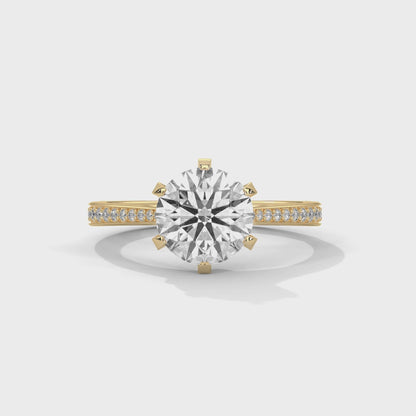 925 Sterling Silver Round Solitaire Engagement Ring with Pavé Band