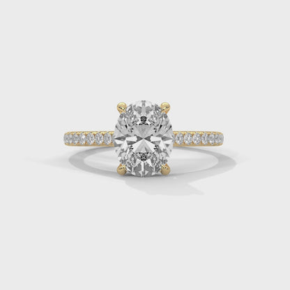 925 Sterling Silver Oval Solitaire Engagement Ring | Classic Pavé Band Promise Ring for Women