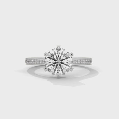 925 Sterling Silver Round Solitaire Engagement Ring with Pavé Band