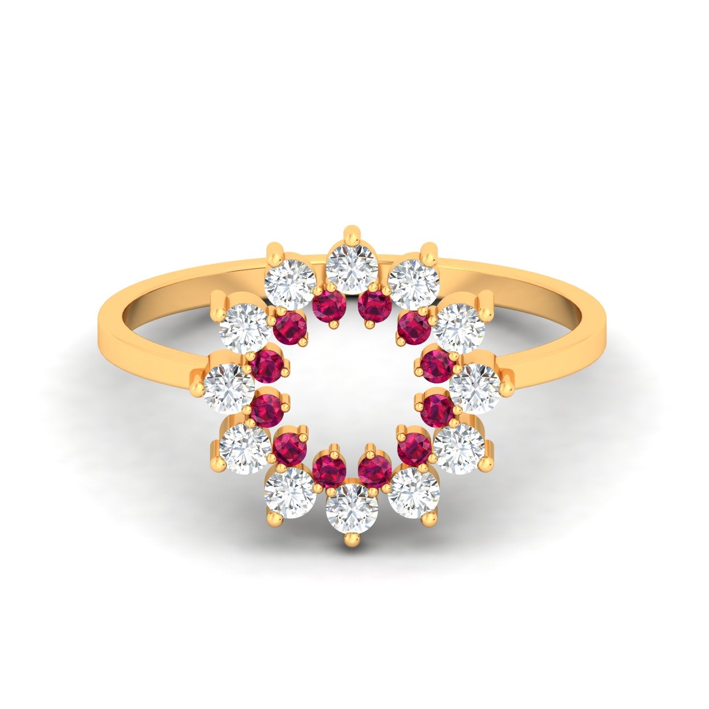 Natural Ruby 1.30mm Round Gemstone Solid Gold Diamond Minimalist Ring