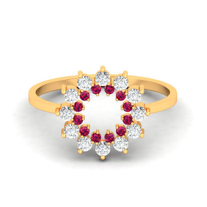 Natural Ruby 1.30mm Round Gemstone Solid Gold Diamond Minimalist Ring