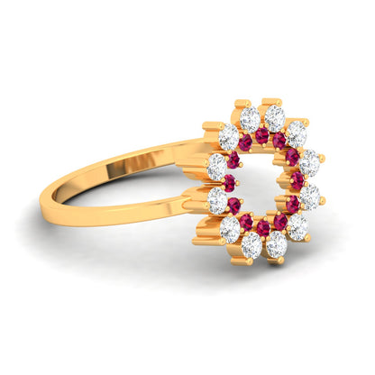 Natural Ruby 1.30mm Round Gemstone Solid Gold Diamond Minimalist Ring