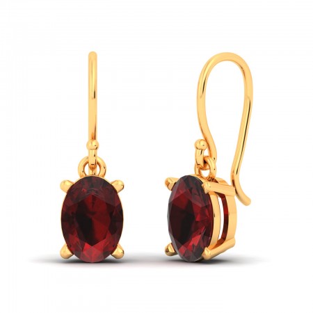 Natural Garnet 7X5mm Oval Solid Gold Dangle Earring